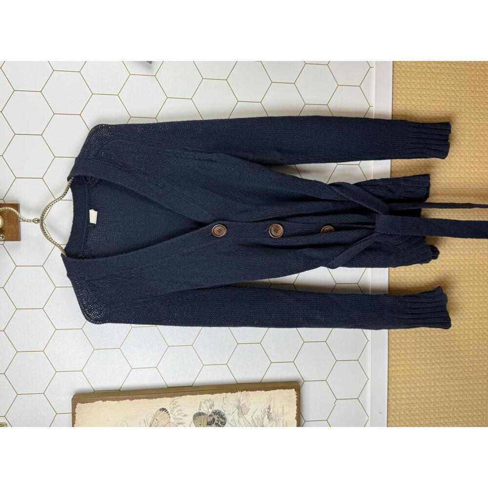 J.Crew Navy 100% Cotton Ribbed Wooden Button Cardigan - Size - Small - Picture 6 of 6